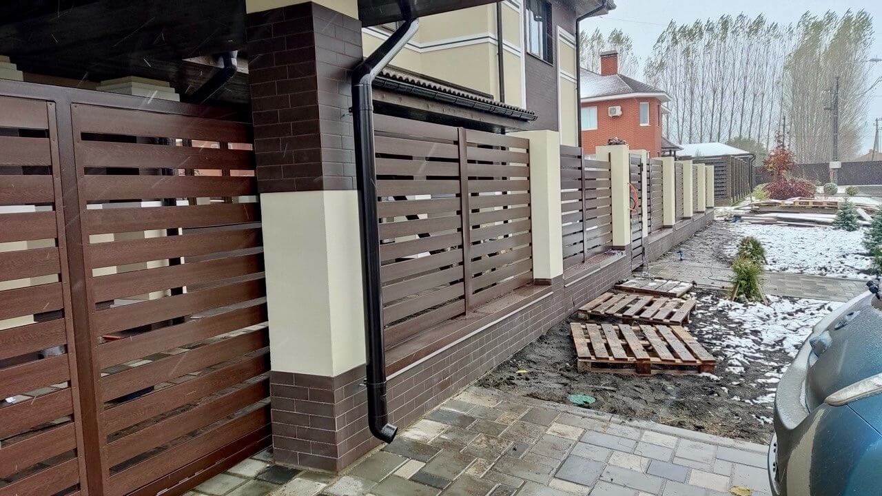 Забор-ранчо из металлопланкена 26м Мореный Дуб Printech фото 2 в Оренбурге